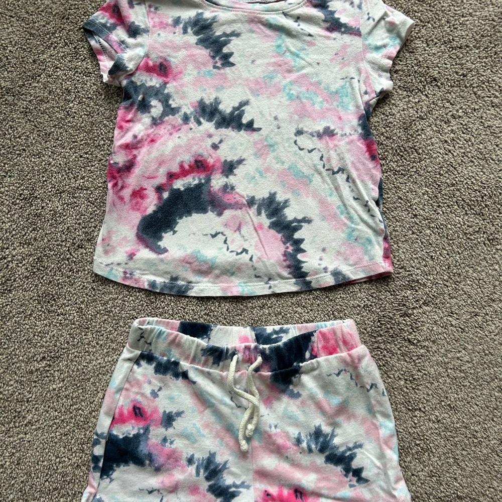 Old Navy Pink Blue Tie-Dye T-Shirt and Shorts Set